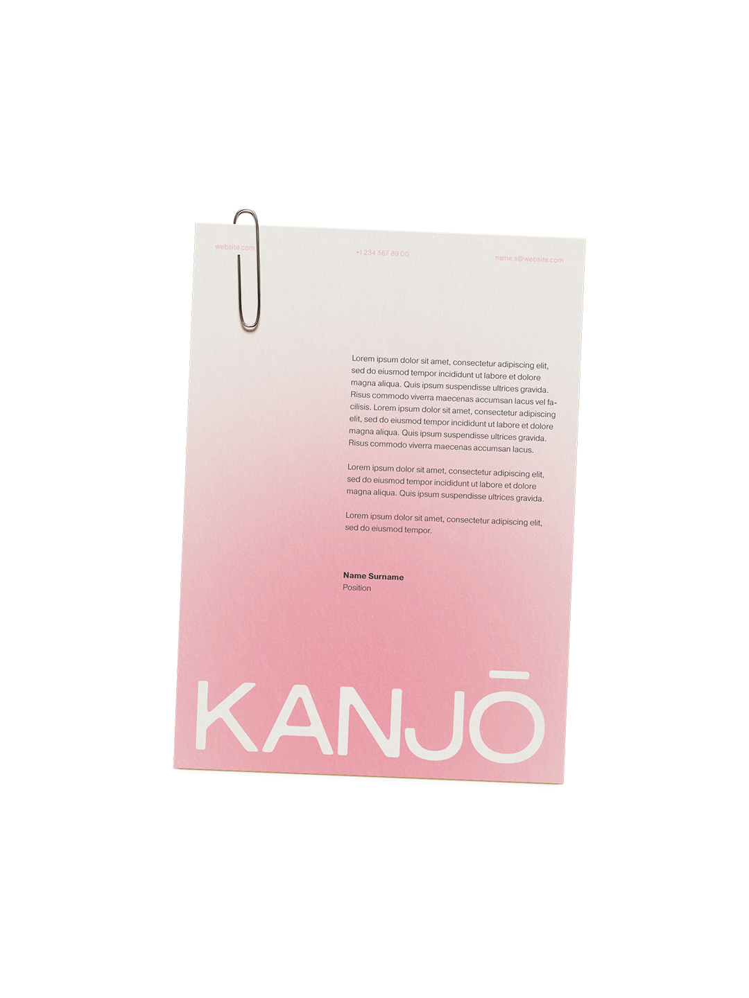 Rosa Papierbogen mit Kanjō-Logo – Briefbogen der Praxis Kanjō